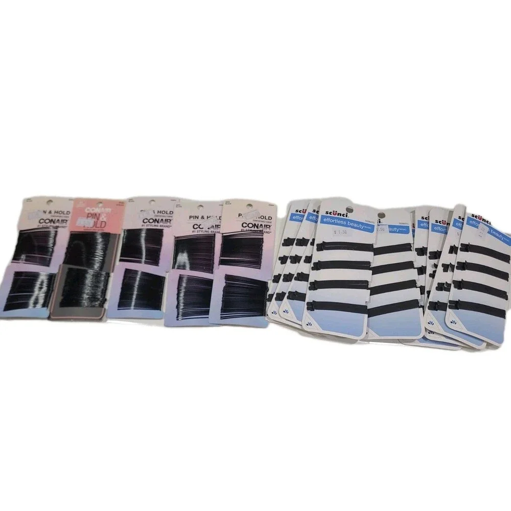 15 Pks Conair Pin & Hold Curved Bobby Pins, Black 55604 AND scunci Clip/pins HB